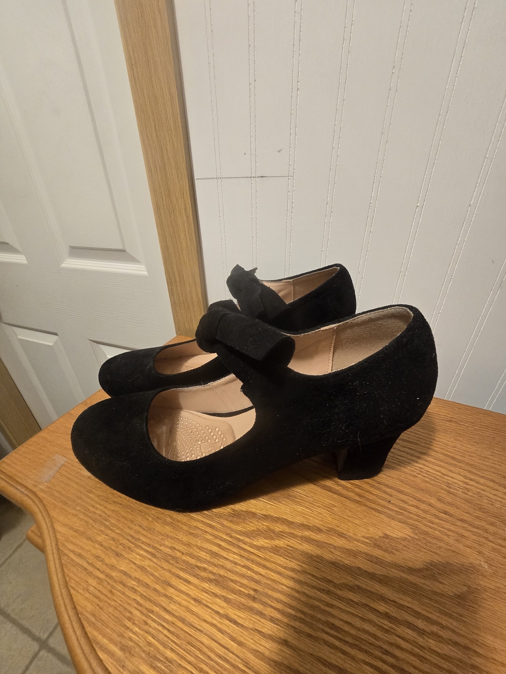 Black Suede Mary Jane Heels with Bow